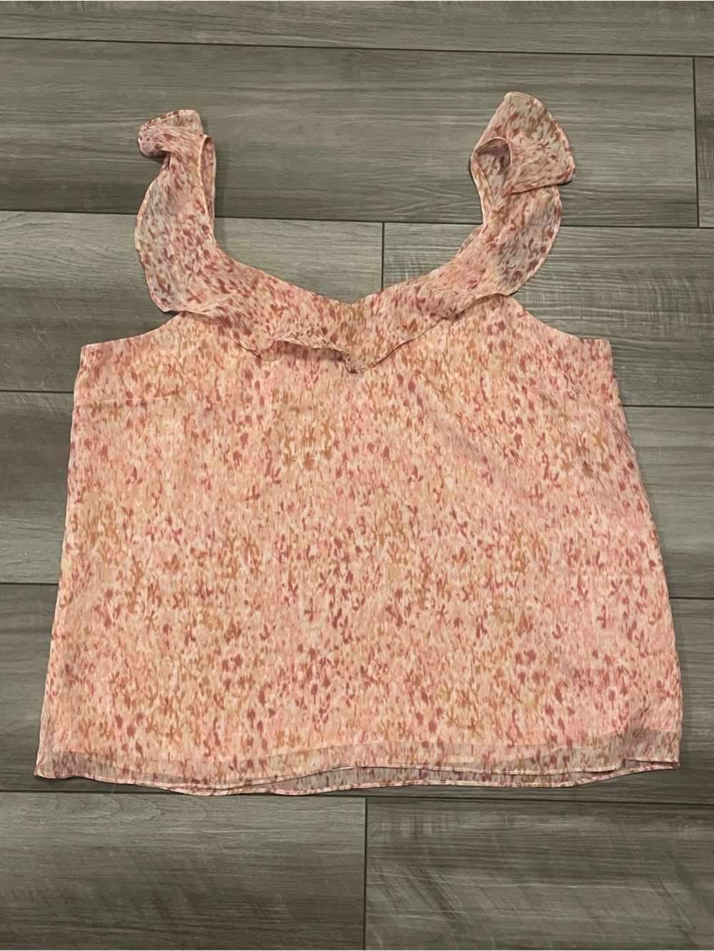 Women’s Ruffle Strap Pink Patterned Shell Tank Top
